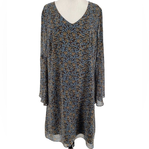 Cabi Poise Dress Long Bell Sleeve Navy Small Floral Print Dress Sz M - Picture 2 of 8